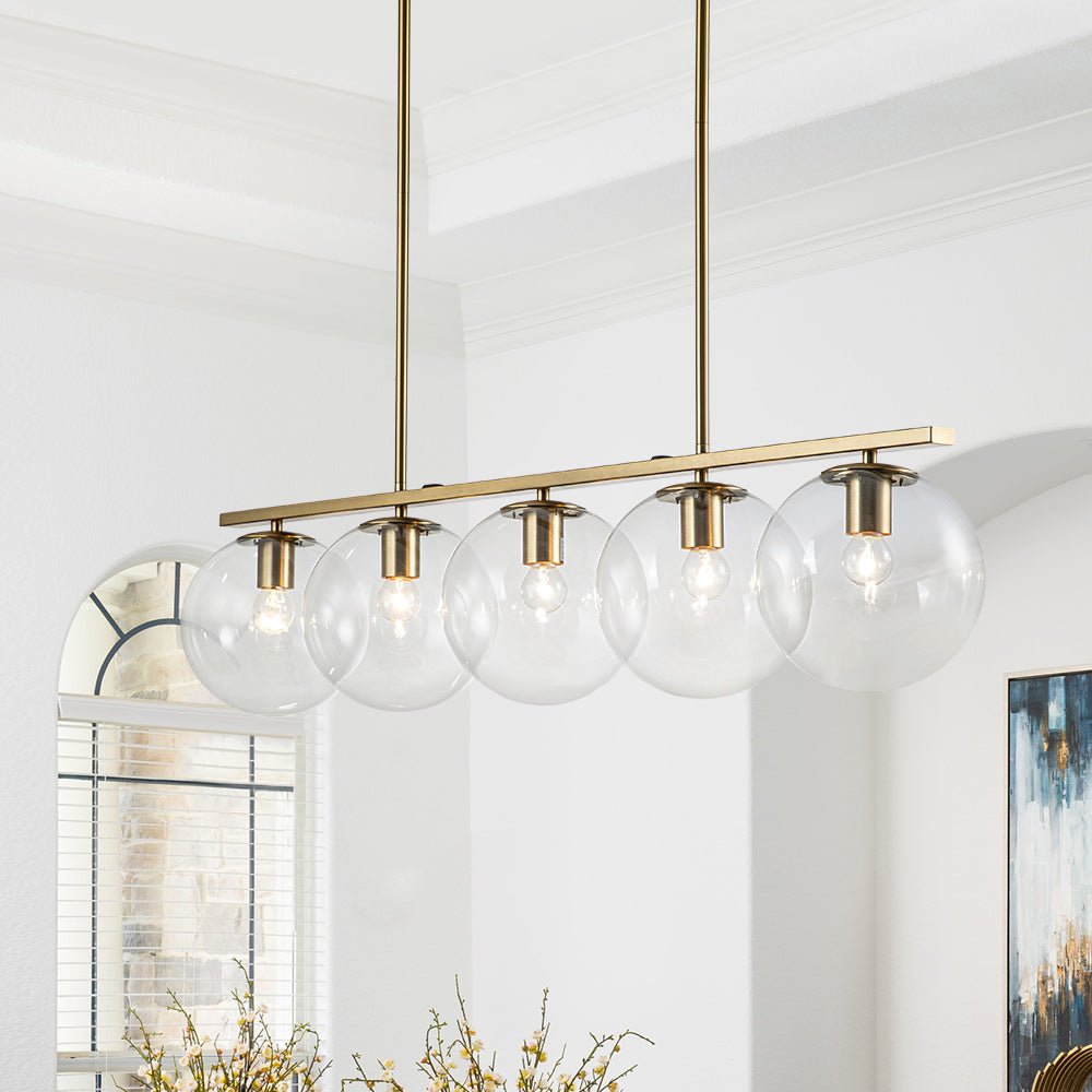 Brass 5-Light Glass Globe Linear Pendant
