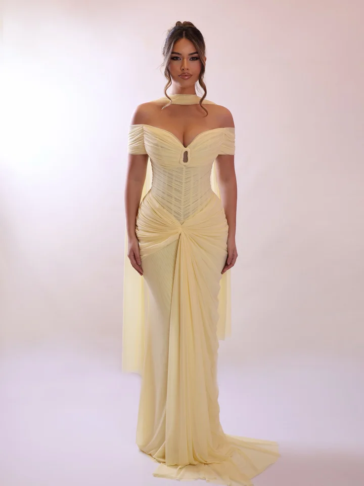 V-Neck Off-The-Shoulder Strapless Sleeveless High-Waisted Long Mermaid Prom Dress With Pleated | YK1136 Wellcucu