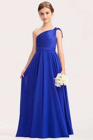 Daisda Royal Blue Sleeveless A Line One Shoulder Junior Bridesmaid Dress
