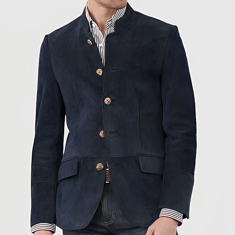 Men's Stand Collar Button Long Sleeve Jacket