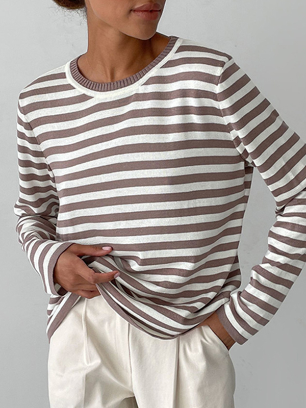 Mandy Striped Round Neck Long Sleeve Sweater