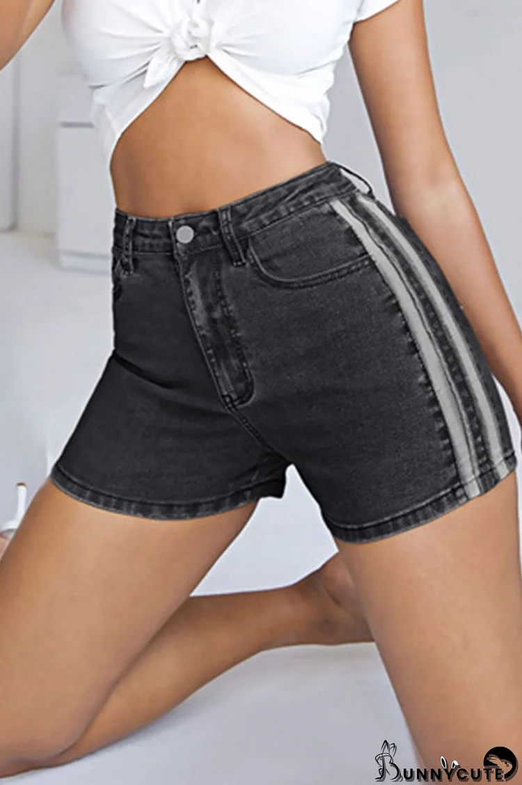 Grey Casual Solid Split Joint High Waist Straight Denim Shorts