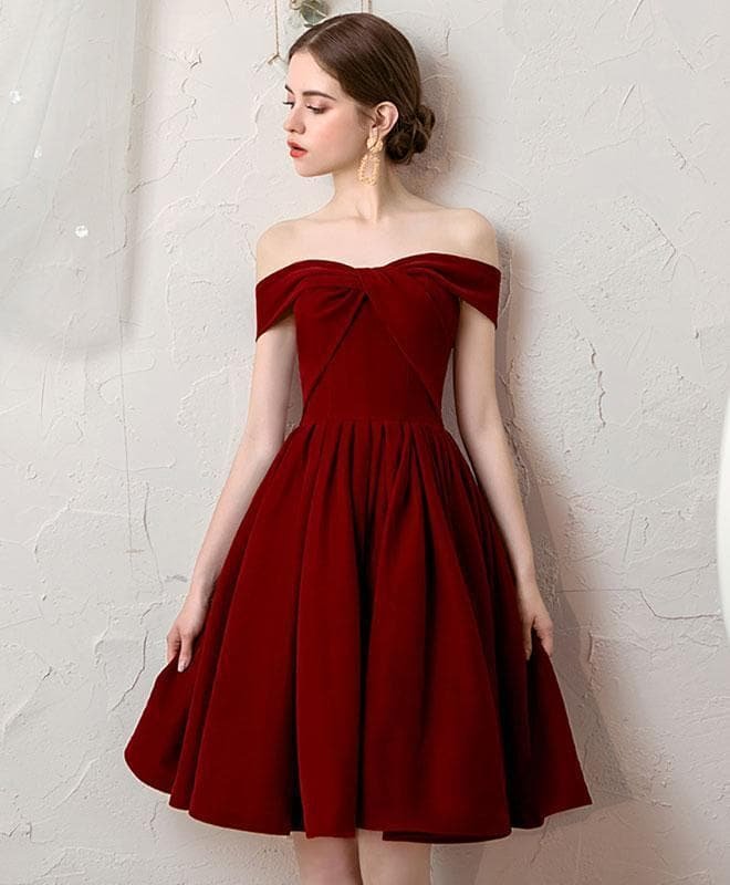 Simple Burgundy Short Prom Dress Burgundy Bridesmaid Dress