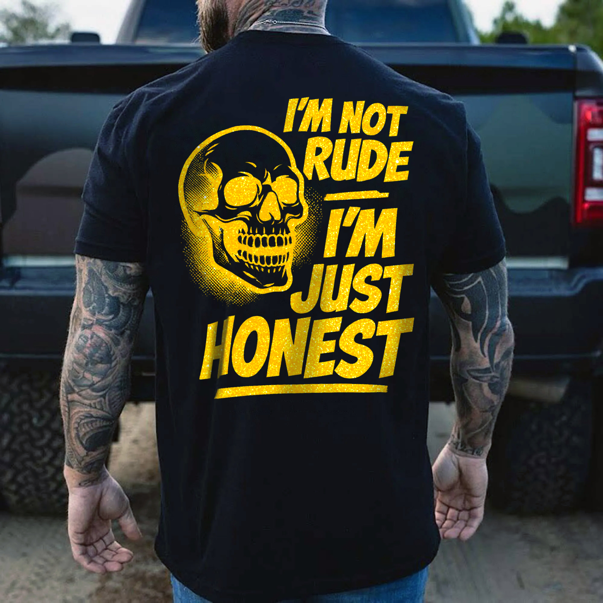 Gold Foil Skull Print Cotton T-Shirt