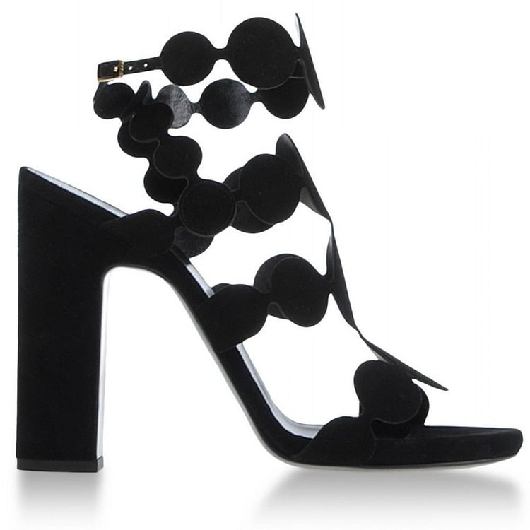 Black Slingback Heels Open Toe Chunky Heel Sandals |FSJ Shoes