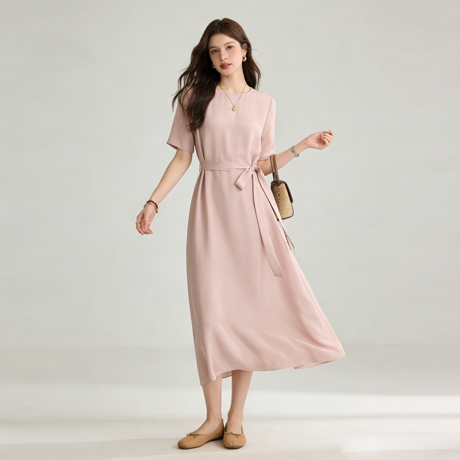 Silk Dress Round Neck Midi Style REAL SILK LIFE