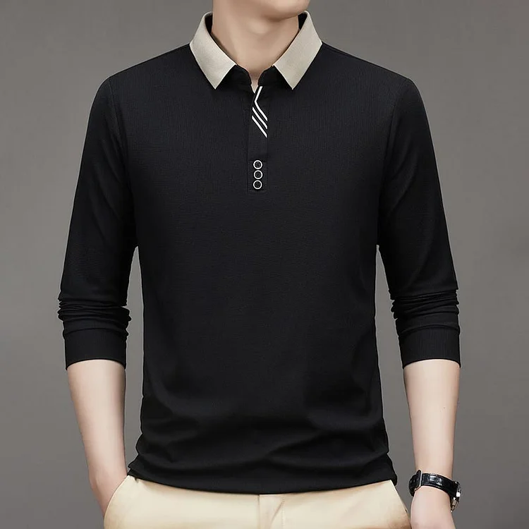 Men's Business Casual Solid Color Lapel Base T-shirt（50% OFF）