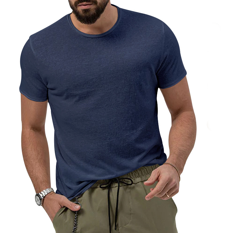 Men's summer solid color quick-dry round collar casual top