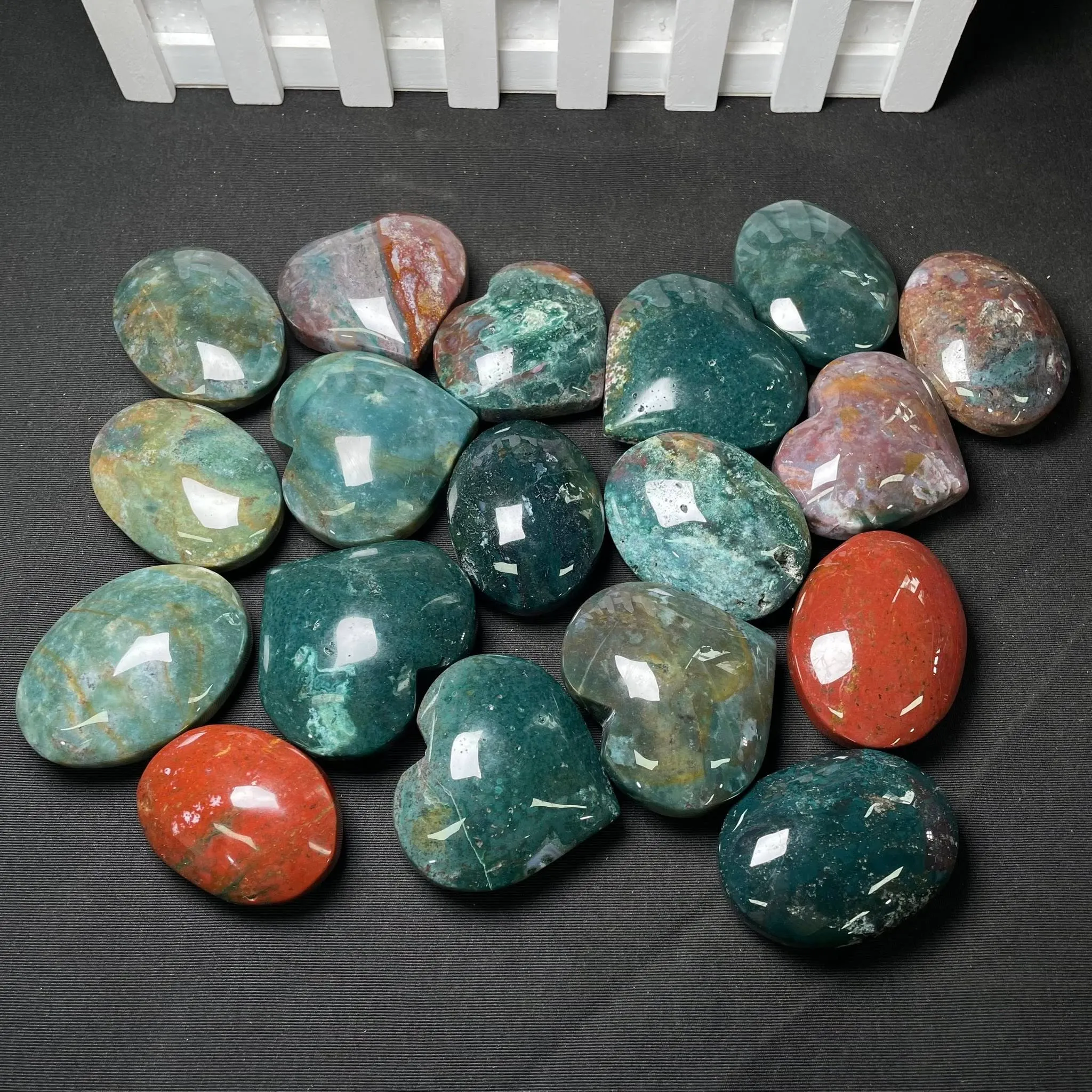 Ocean Jasper Heart Palm Stone 海洋碧玉爱心把玩-Helmsman Crystal