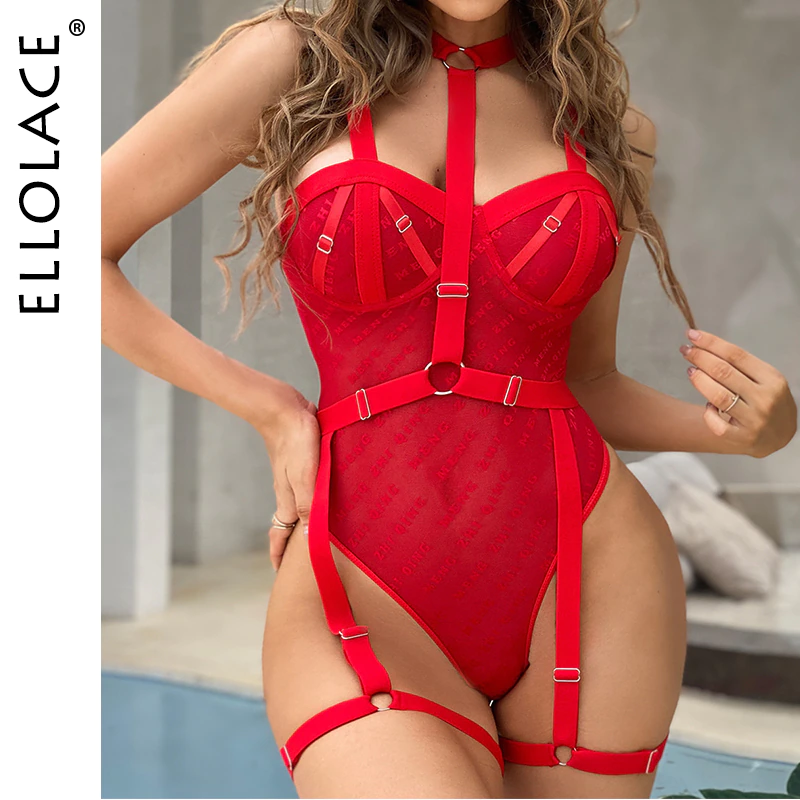 Billionm Ellolace Sensual Lingerie Bodysuit Woman Letter Print Lace