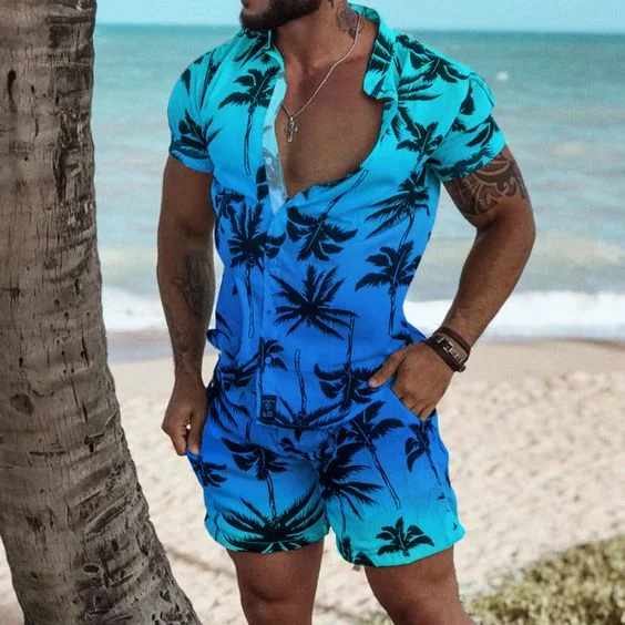BrosWear Hawaiian Coconut Gradient Print Shirt And Short Co-Ord