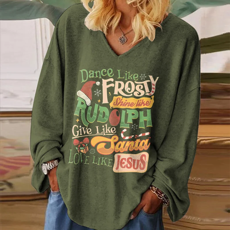 Dance Like Frosty Printed V-neck Women's T-shirt
