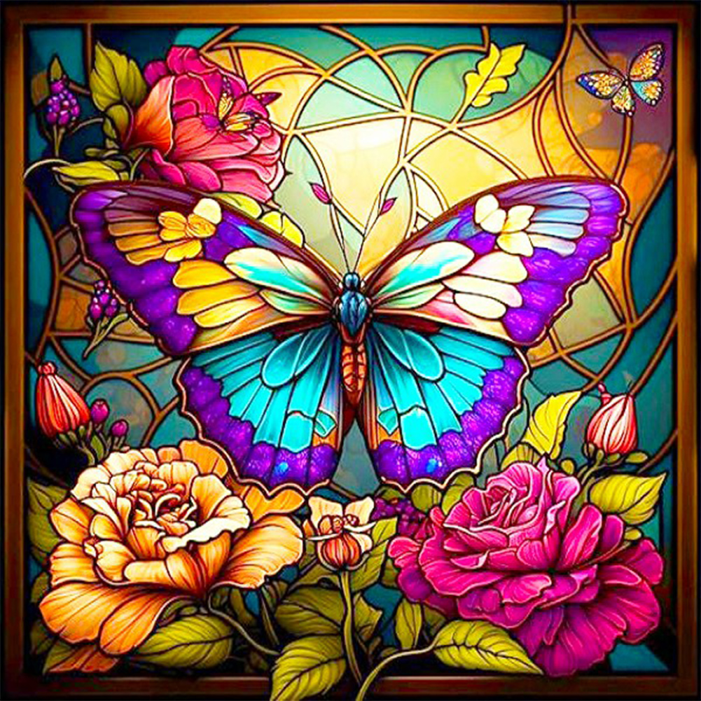 5D Stained Glass hot air Balloon with Butterfly Diamond Painting