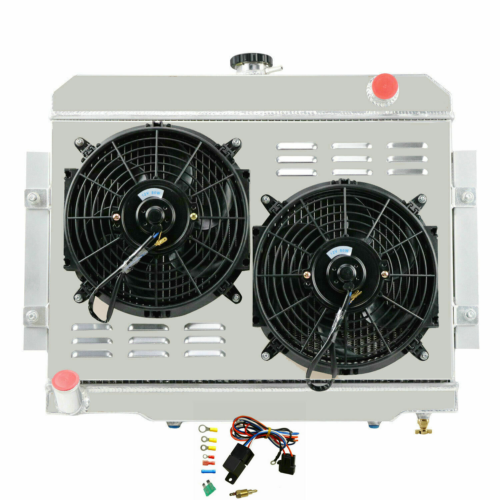 Alloyworks 4 Rows Aluminum Radiator with Shroud Fan For 1976-1986 1977 Jeep CJ5 CJ6 CJ7 3.8L 4.2L 5.0L AT