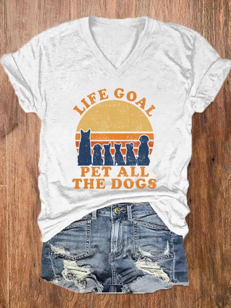 Life Goal Pet All The Dogs Print Casual T Shirt