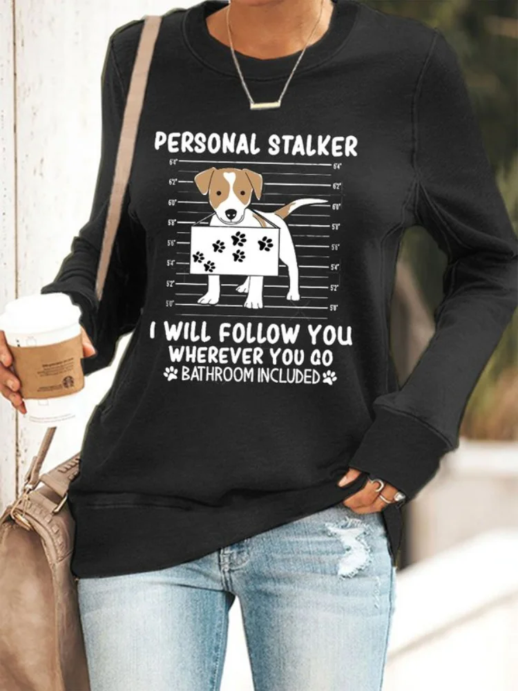 Vefave Personal Stalker Mask Dog Print Casual Sweatshirt