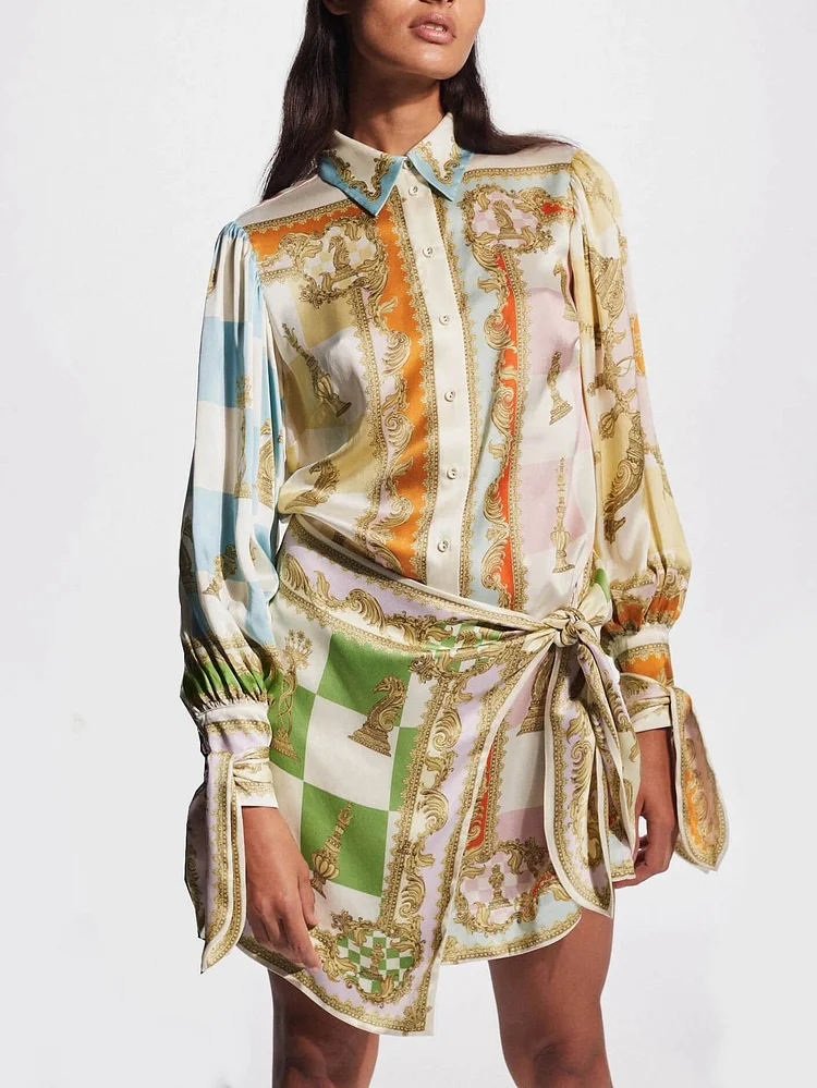 Knotted Irregular Unique Printed Mini Dress