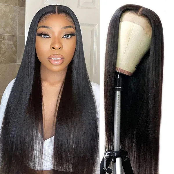 Hair 4x4 Lace Closure Wig Straight Hairstyles 100% Real Hair Wigs