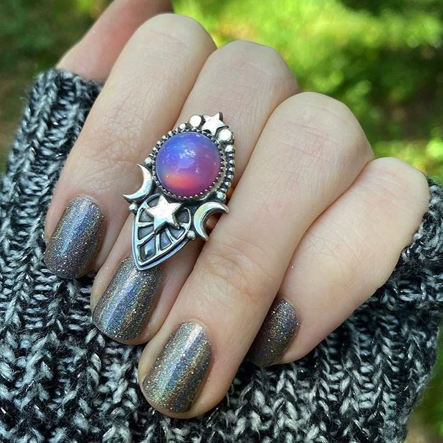 Gradient Gemstone With Moon And Star Ring