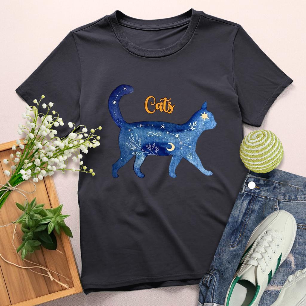 Star cat Round Neck T-shirt-0025232-Guru-buzz