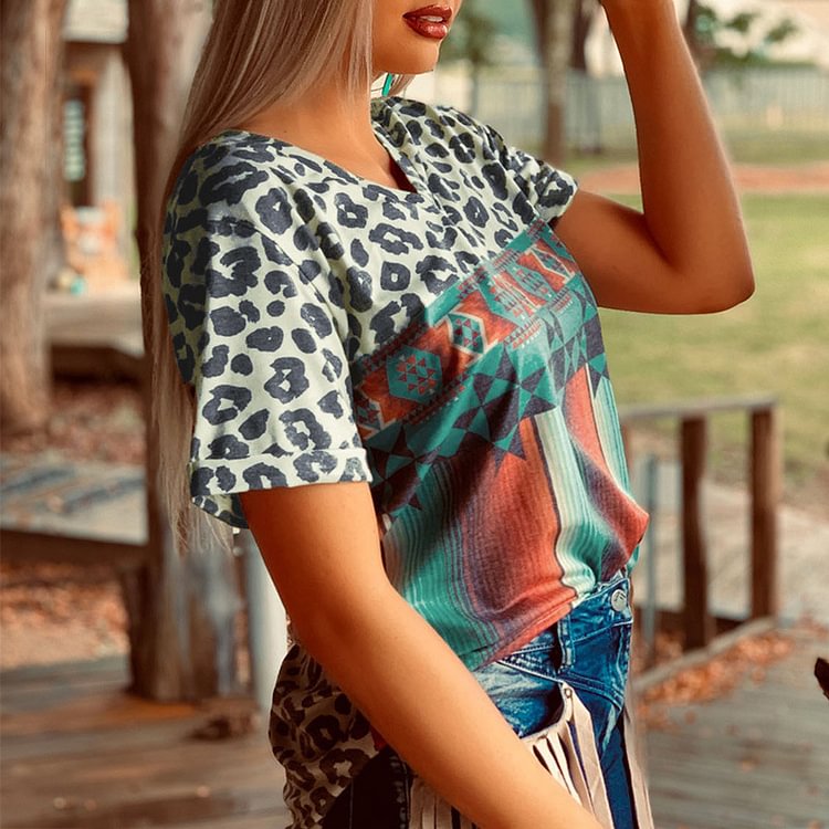 Western-Style Print Short-Sleeved T-Shirt