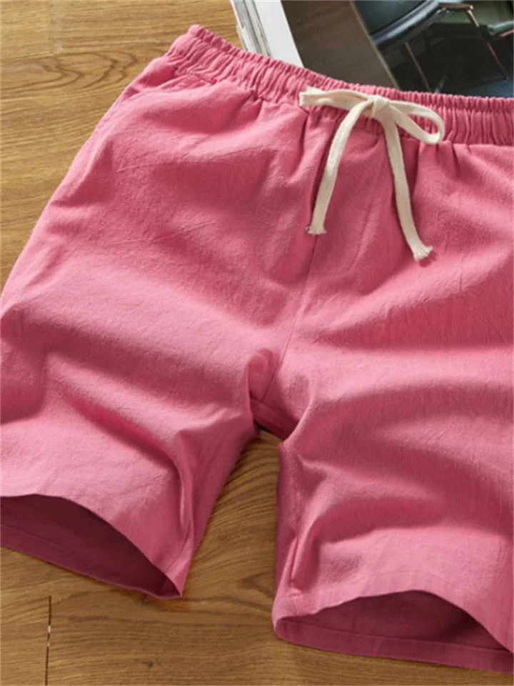 Men's Linen Shorts Summer Shorts Beach Shorts Pocket Drawstring Plain Short Daily Linen / Cotton Blend Casual / Sporty Black White