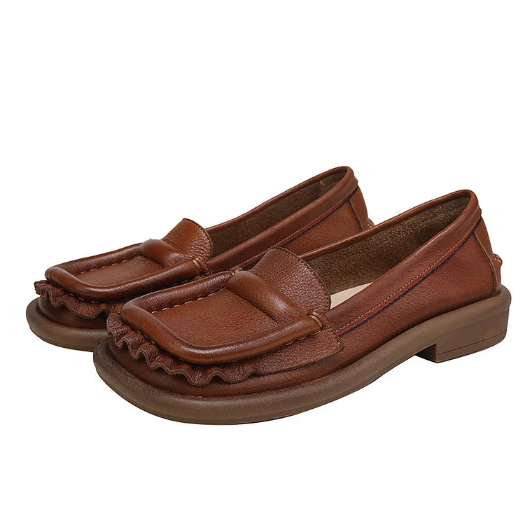 Women Retro Solid Leather Lace Shoes