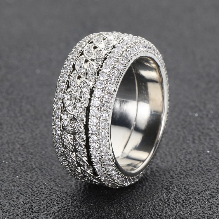 Hip Hop Copper Zircon Rotatable Cuban Ring
