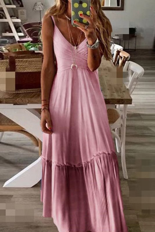 Loose Solid V-neck Cami Dress - BlackFridayBuys