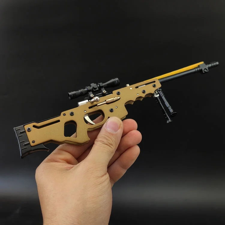 Mini Gun AWM Models Battlegrounds PUBG Gun Collection Pistol Alloy Pull Bolt Rubber Gun Sniper Miniature Model Ornament Toy