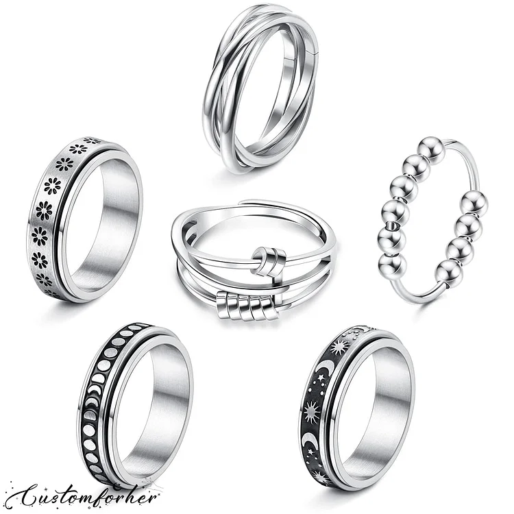 6Pcs Stainless Steel Spinner Anti Anxiety Rings Set