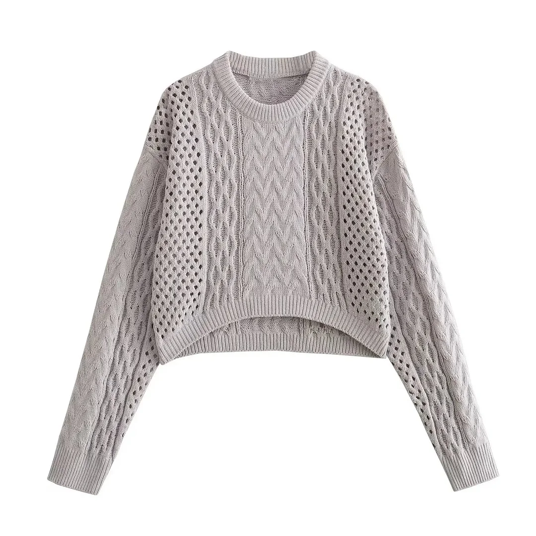 Tlbang New Women Long Sleeve O Neck Crop Chenille Sweater