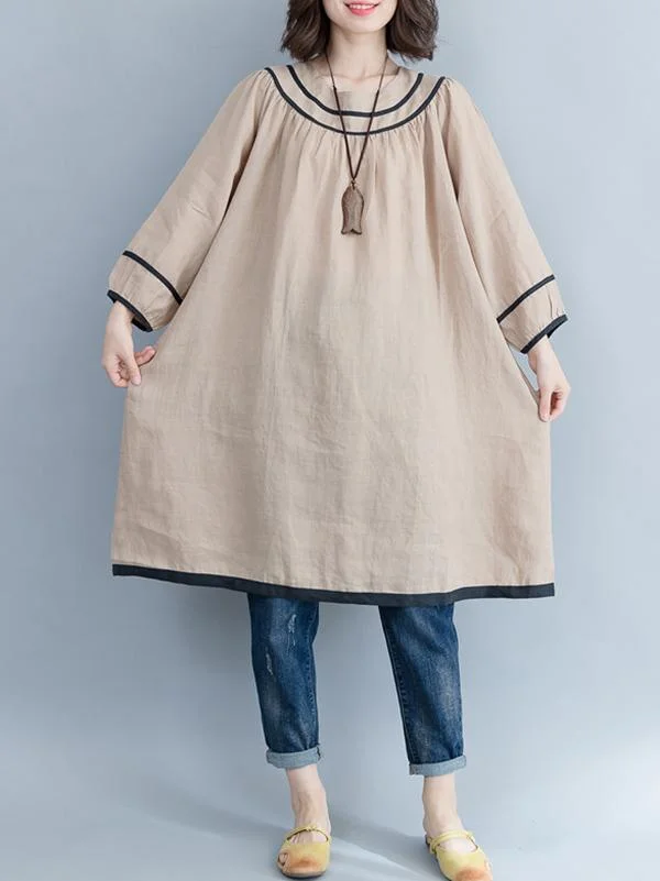 Vintage Round-Neck Printed Midi Dress
