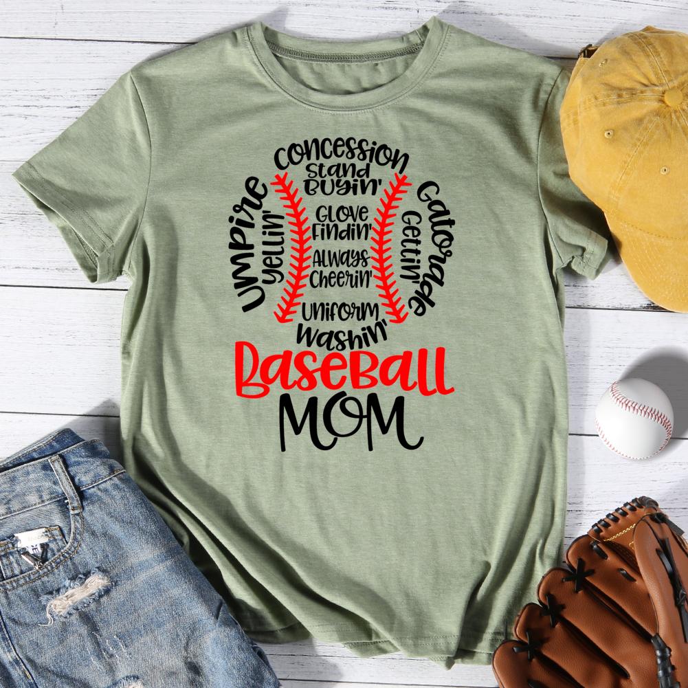Baseball Mom Round Neck T-shirt-0024825-Guru-buzz
