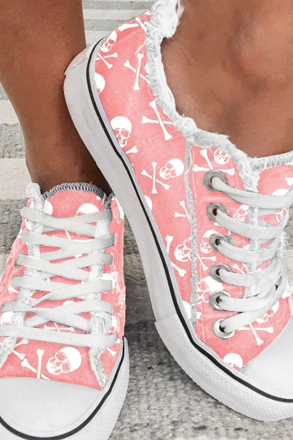 Pink Skull Lace Up Canvas Shoes