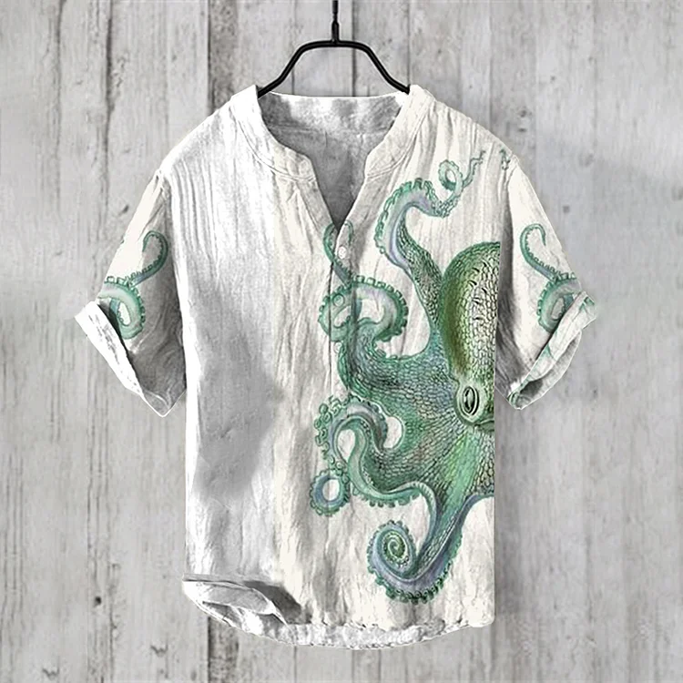 Vintage Sea Octopus Art Linen Blend Cozy Shirt