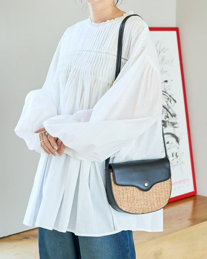 Puff Long Sleeve Round Neck Solid Color Top