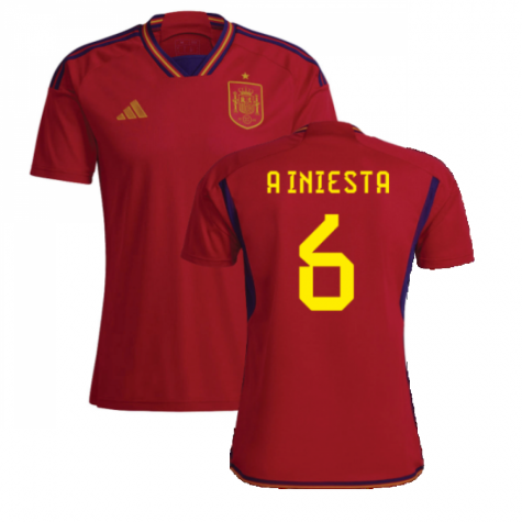 Spain Andrés Iniesta 6 Home Shirt Kit World Cup 2022
