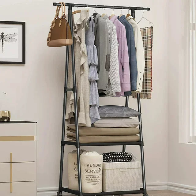 Clothes Rack 2 Tier, Triangle Garment Rack, Clothes Organizer on Wheels, Portable Garment Laundry Coat Rack, Closet Rack for Hanging Clothes, Clothes Hanging Rack for Home Office Dorm Black