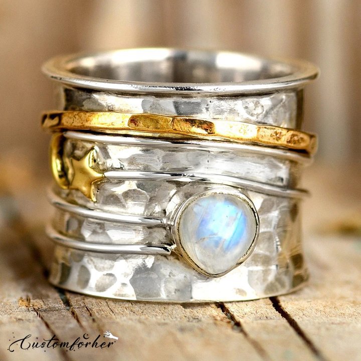 Simple Star Moon Crystal Ladies Rotatable Ring