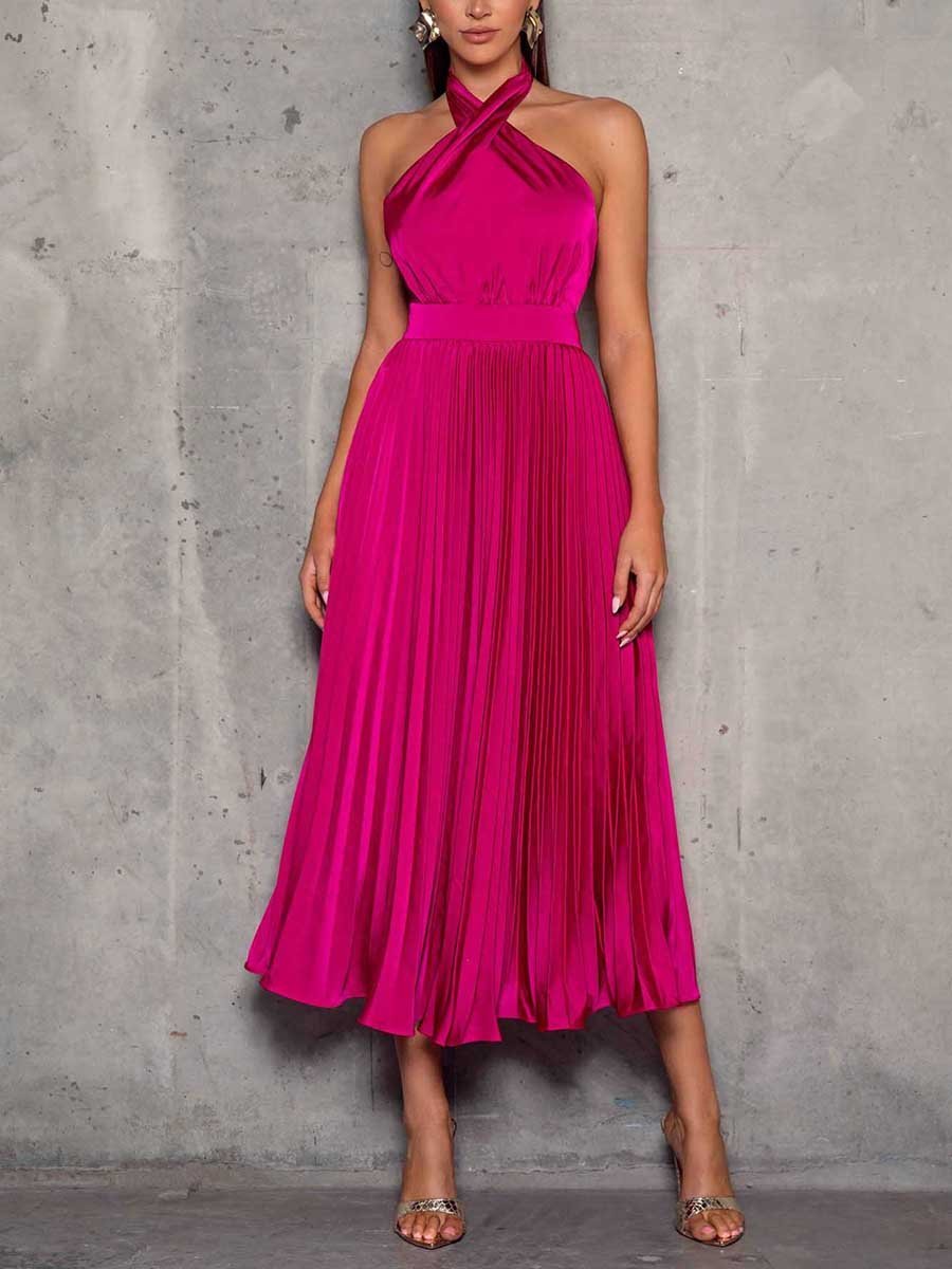 Semaya Halterneck Backless Pleated Dress