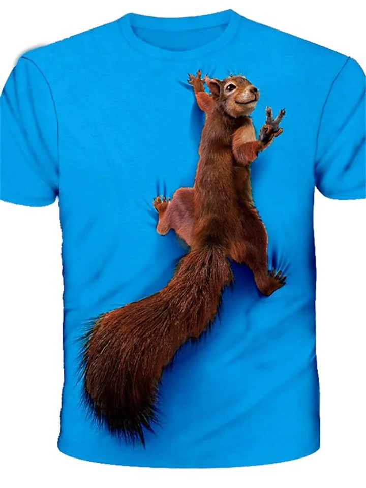 Men's T shirt Tee Tee Funny T Shirts Graphic Animal Squirrel Round Neck Sea Blue Green Blue Yellow Red 3D Print Daily Holiday Short Sleeve Print Clothing Apparel Basic Streetwear Exaggerated Designer-JRSEE