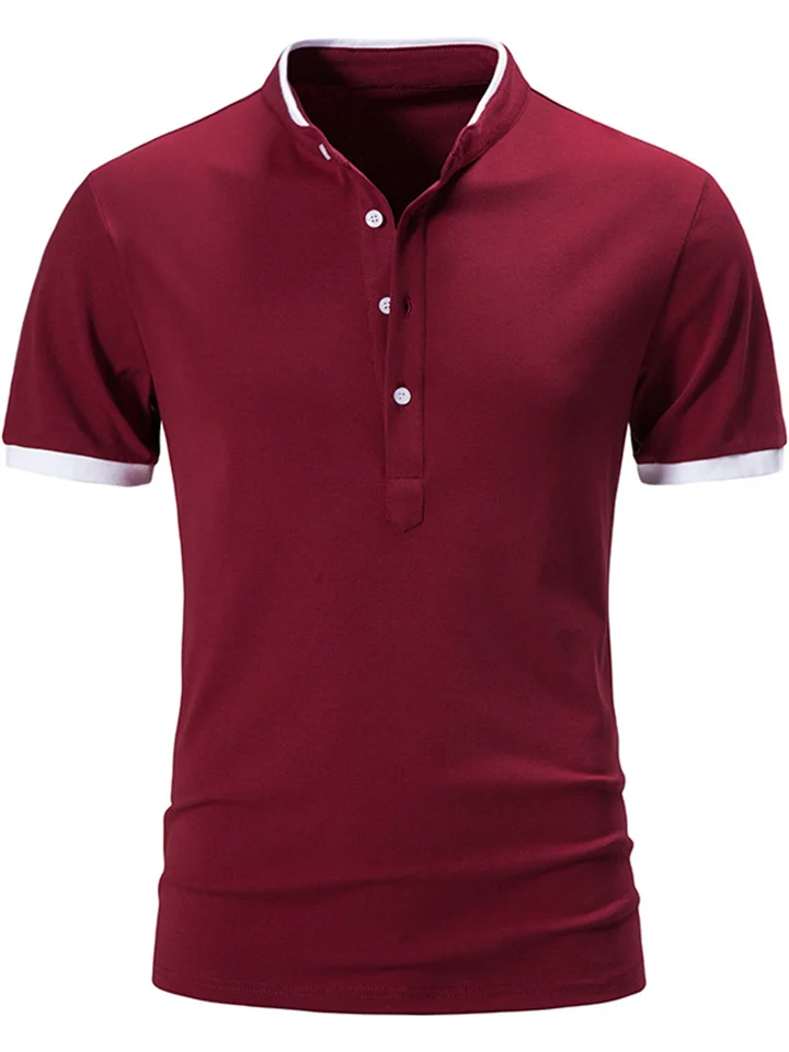 New Men's Basic Models Stand-up Button Collar Solid Color Polo Shirt Summer Short-sleeved Men's T-shirt Tops S M L XL XXL-JRSEE