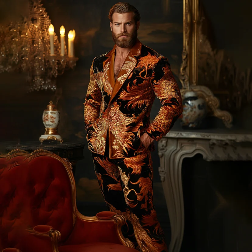 Men's Lux Velvet Phoenix Pajamas Set-inspireuse