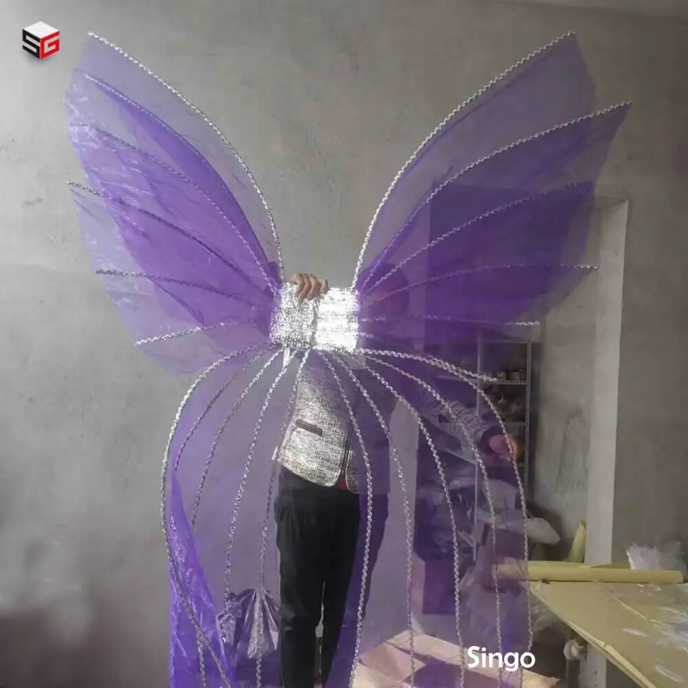 VCshoes Beatiful Thin Gauze Transparent Large Blue Angel Wings For Catwalk Magazine Shooting Lady Personal Photos Party Deco