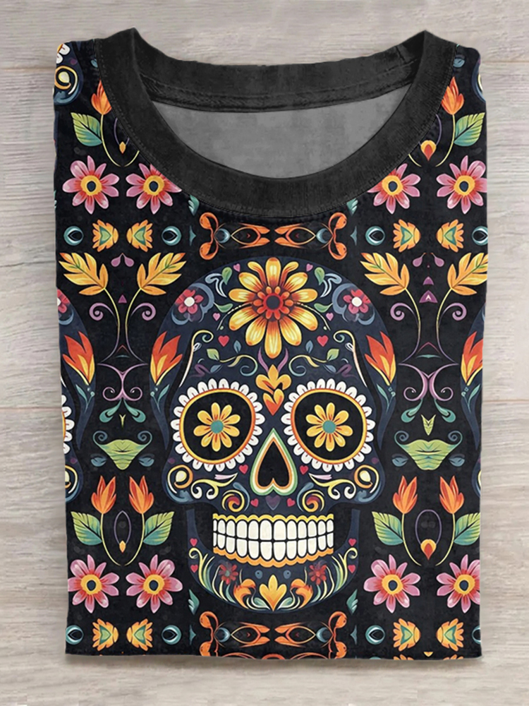 Comstylish Mexican Day Of The Dead Florida Skull Floral Art Casual
