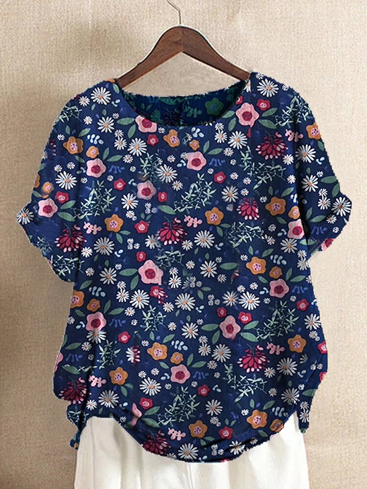 Floral Print O Neck Short Sleeve T shirt For Women P1655387