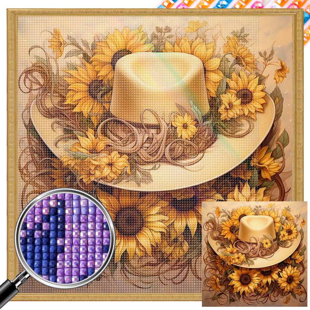 Sunflower and Hat - Full Square(Partial AB Drill) - Diamond  Painting(45*45cm)