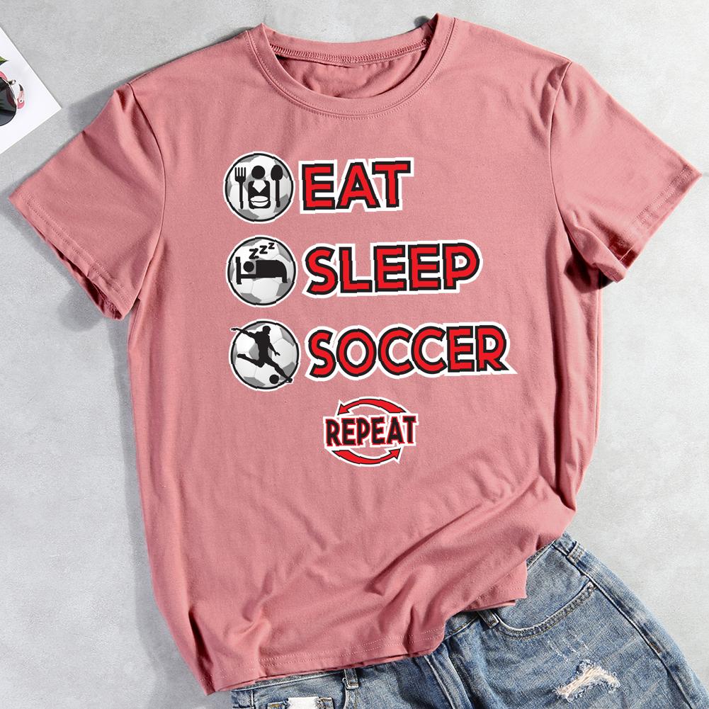 Eat Sleep Soccer Repeat Round Neck T-shirt-0019448-Guru-buzz