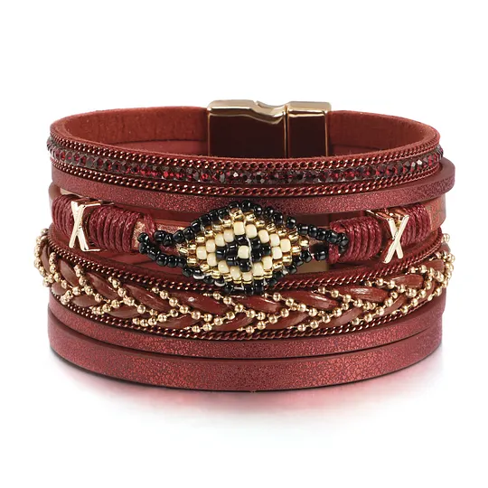 Bohemian style eyes rice beads hand-woven leather bracelet women's simple jewelry